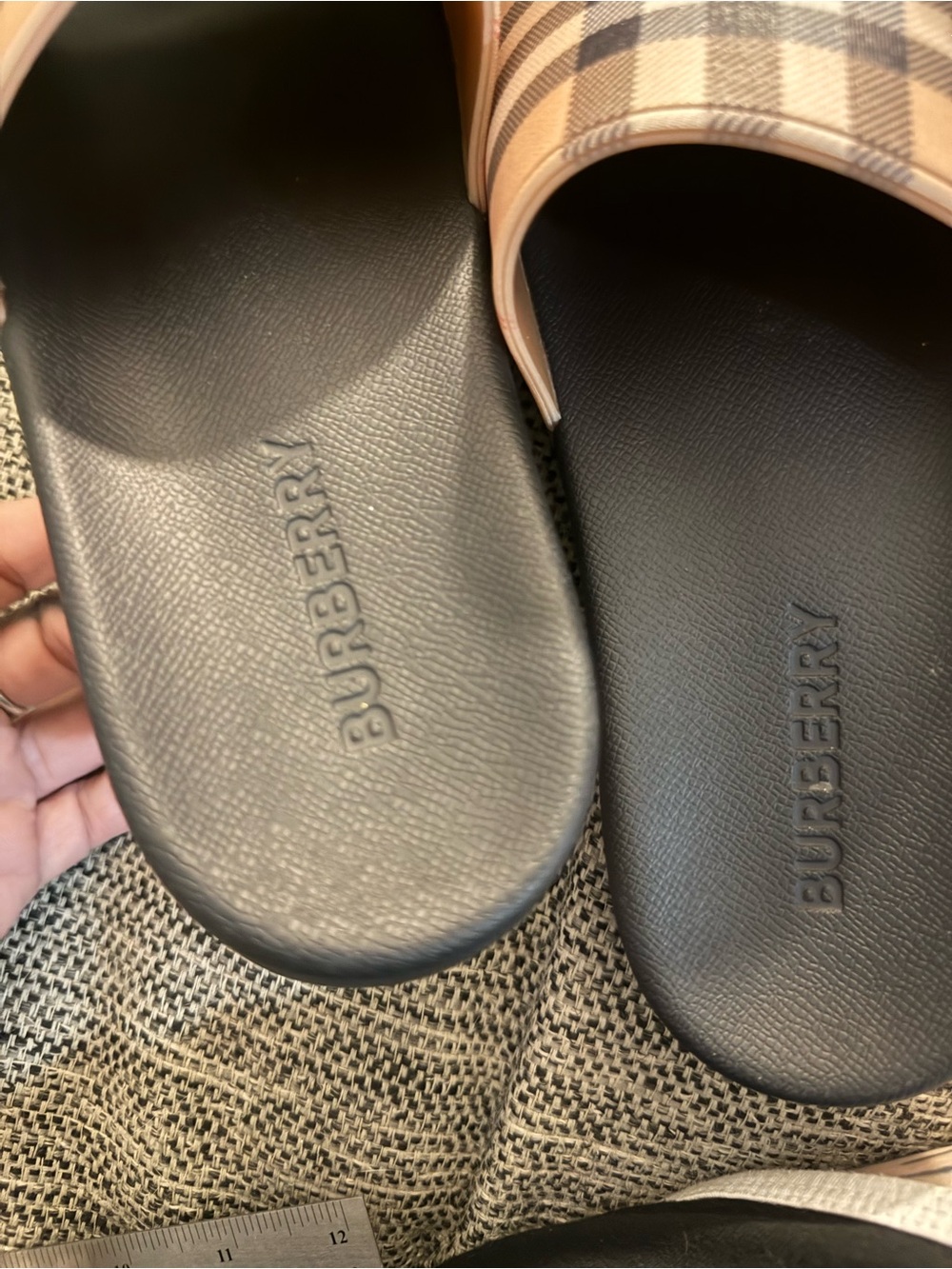 Burberry Black Footbed Check Strap Slide Sandals - Picture 2 of 9